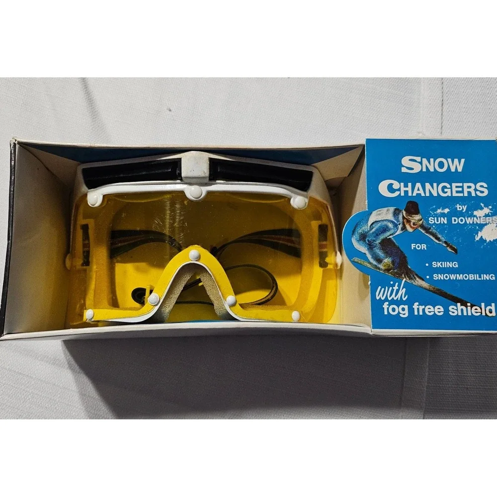 Vtg Sun Downers Ski Goggles Snow Changers Sold‎ by Sears Yellow Lens NOS
